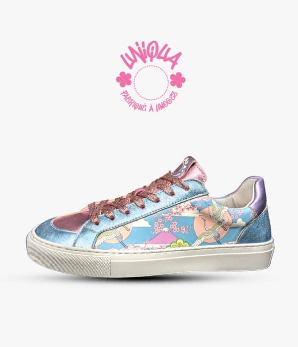 Basket Orsay Motif Rosasra Métallisé Ciel et Rose