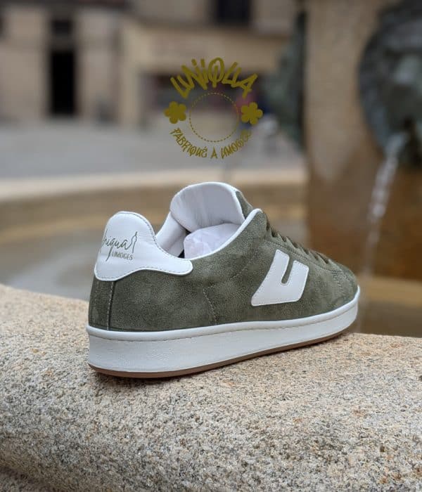 Basket Etienne Velours Kaki / Blanc