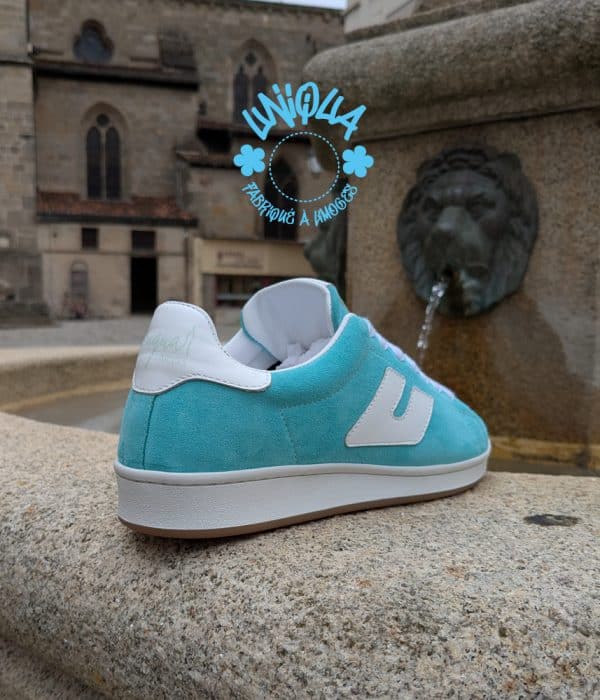 Basket Etienne Velours Lagon / Blanc
