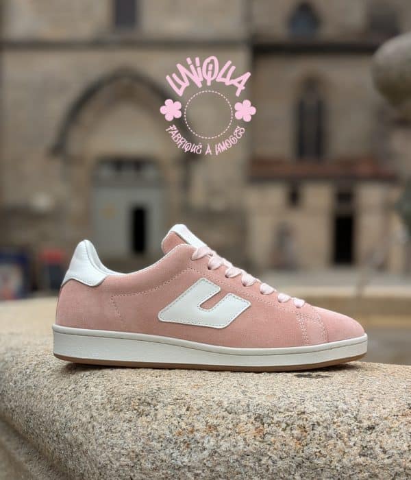 Basket Etienne Velours Rose / Blanc