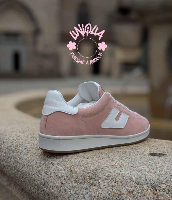 Basket Etienne Velours Rose / Blanc