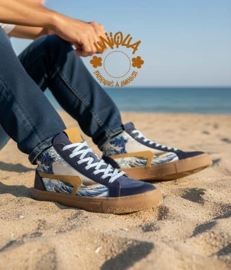Basket Bellegarde Hokusai Marine Velours Bleu Jean