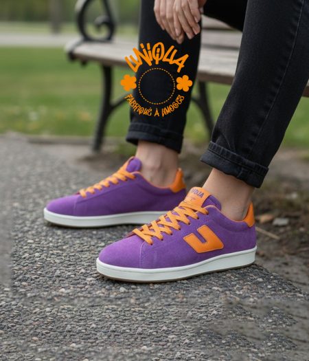 Basket ETIENNE Made in France Velours Violet / Orange