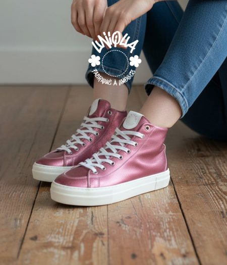 Basket MARCEAU Made in France Métallisé Grainé Fuchsia