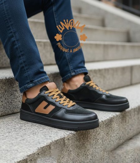 Basket VERDURIER Made in France Veau/Velours Noir Naturel